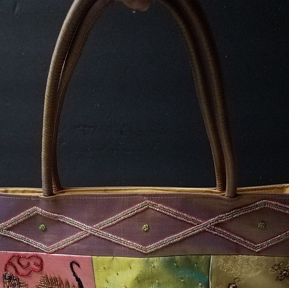 Silk Patchwork Handcrafted Bead Embroidery Handbag - image 6